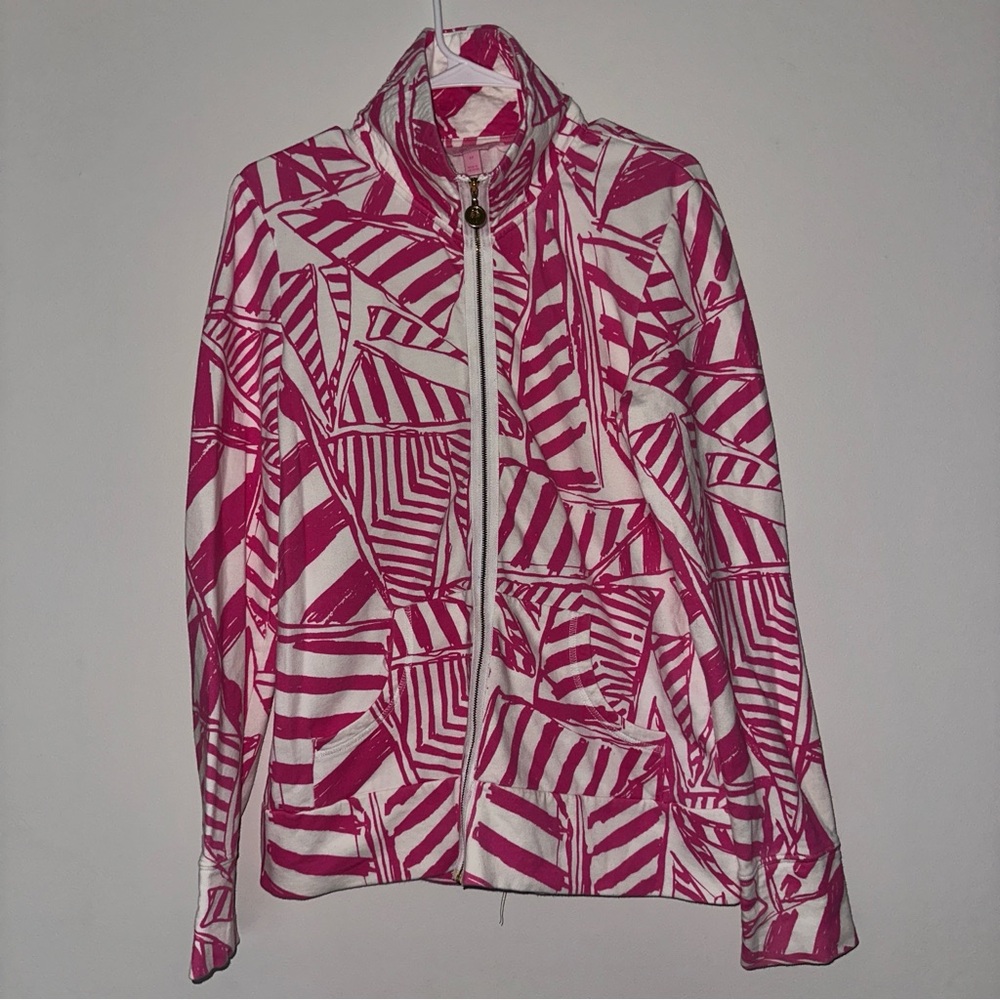 Lilly Pulitzer Pink and White Geometric Jacket